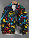 Men's Colored Abstract Stripes Art Print Denim-Like Long Sleeve Shirt