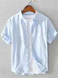 Men's Solid Color Turndown Collar Short Sleeve Linen Shirt