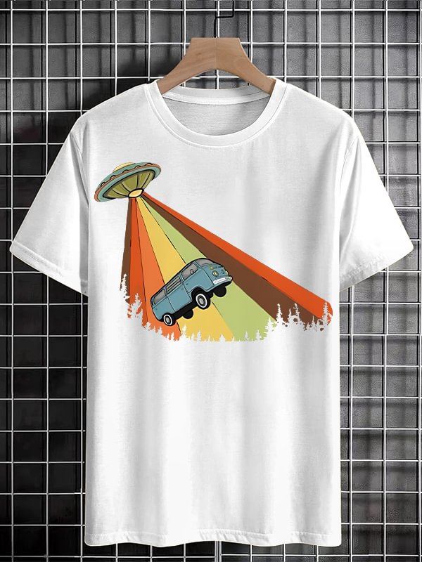 Men's Bus Taken Away By UFO Graphic Print Cotton Casual T-Shirt