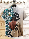 Men's Black Woman Abstract Calligraphy Patterns Art Print Casual Shirt