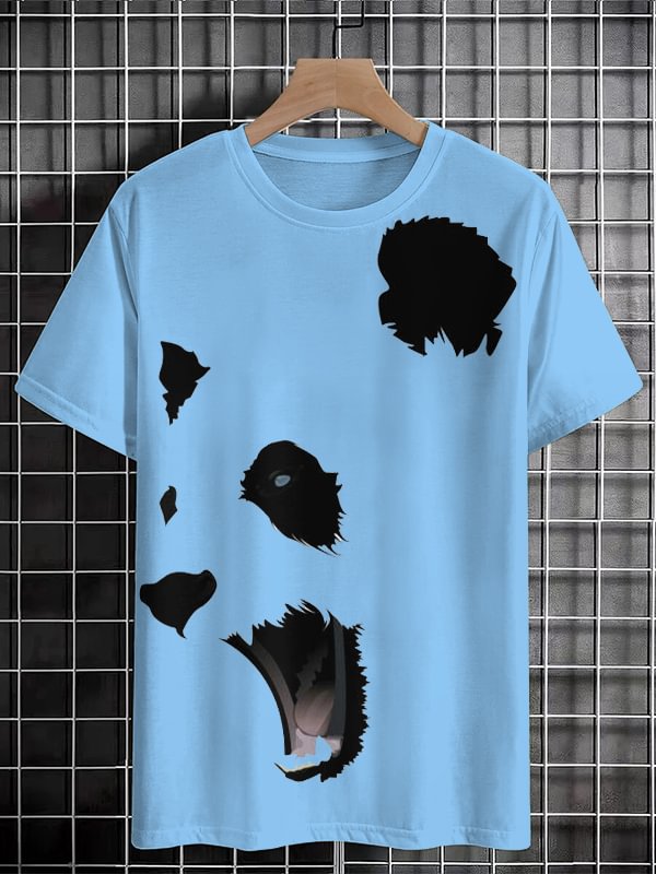 Men's Panda Graphic Print Cotton Casual T-Shirt