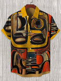 Men's African Portrait Abstract Art Print Linen Blend Shirt