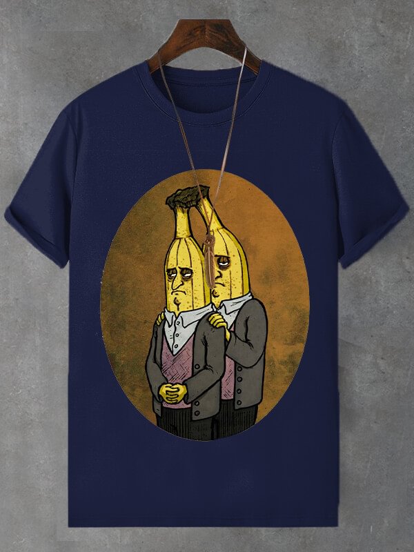 Men's Introverted Bananas Print Cotton Casual T-Shirt