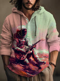 Men's Surreal Outer Space Music Print Hooded Shirt