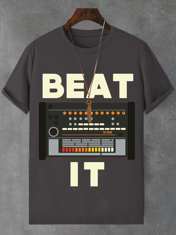 Men's Beat It Vintage Music Art Print Cotton Casual T-Shirt