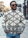 Men's Retro Tribe Geometric Pattern Print High Neck Knit Sweatshirt