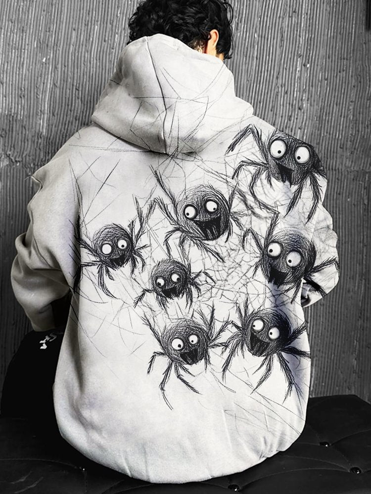 Men's Sketch Dark Horror Spider Art Print Hooded Sweatshirt