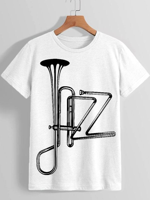 Women's Jazz Orchestral Instrument Abstract Art Print Cotton Casual T-Shirt