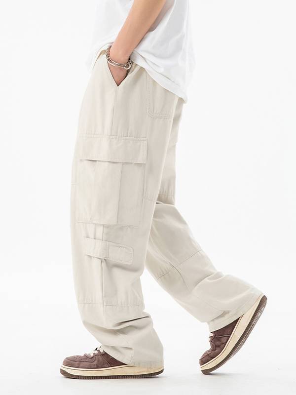 Men's Solid Color Straight Leg Casual Cargo Pants