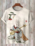 Men's Japanese Rabbit Musical Samurai Embroidery Art Print T-Shirt
