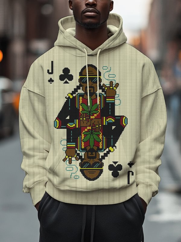 Men's Hip Hop Jack Of Clubs Playing Cards Print Casual Hoodie
