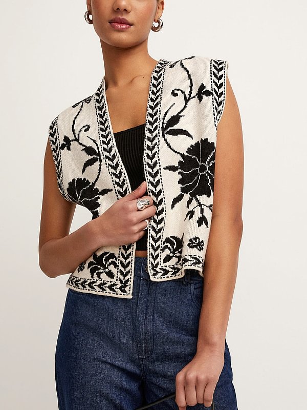 Women's Vintage Floral Pattern Knitted Vest