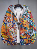 Men's Interesting Art Painting Abstract Print Hooded Zip Up Jacket