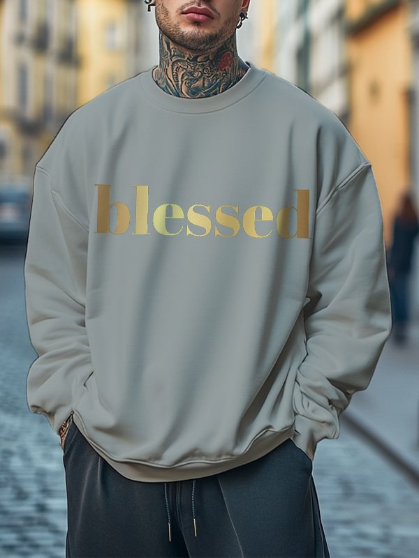 Men's Blessed Print Cotton Casual Sweatshirt