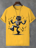 Men's Happy Singing Robot Print Cotton Casual T-Shirt