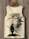 Men's Japanese Samurai Ink Painting Art Print Casual Tank Top