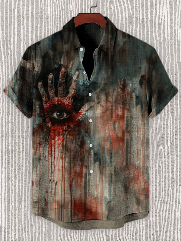 Men's Weird Blood Hand Art Printed Linen Blend Shirt