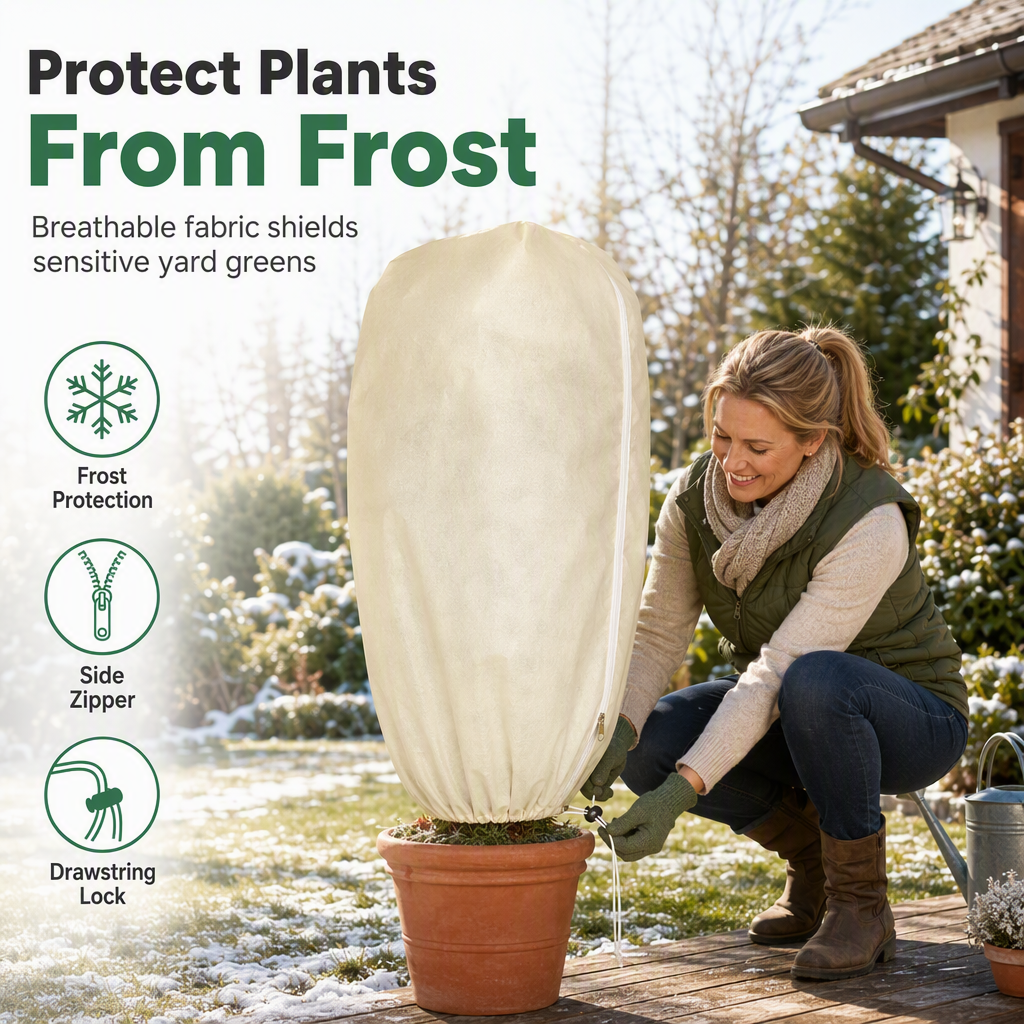 Non Woven Plant Frost Protection Cover Bag Winter Cold Protection with Drawstring and Zipper for Shrubs and Trees