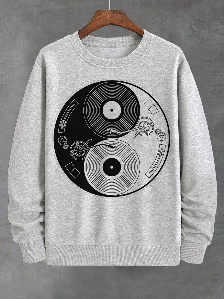 Men's Yin Yang Vinyl Record Graphic Print Cotton Casual Sweatshirt