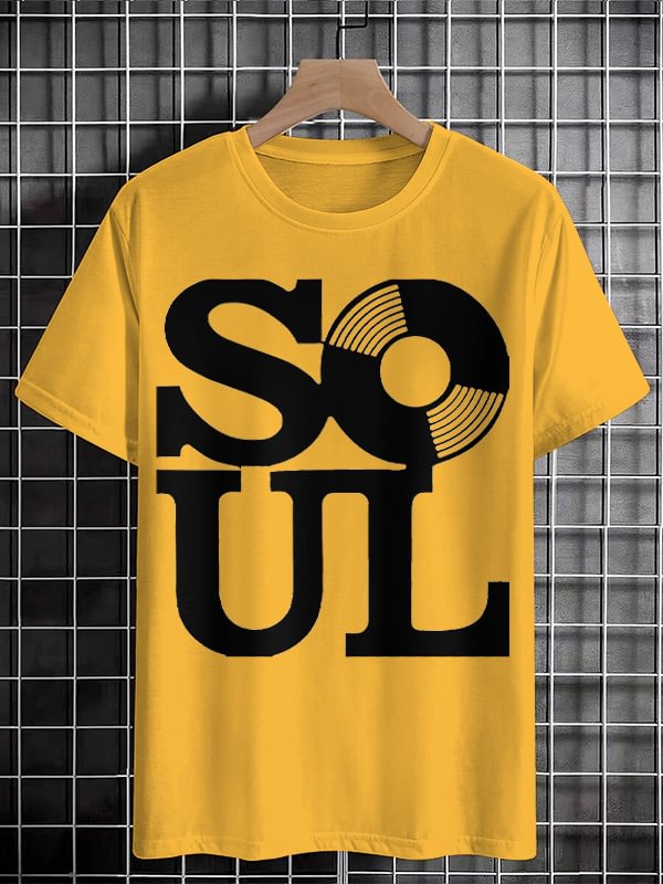 Men's Retro Soul Record Graphic Print Cotton Casual T-Shirt