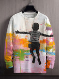 Men's Black Pride Freedom Childhood Art Oil Painting Print Long Sleeve T-Shirt