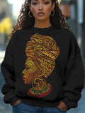 Women's African Map Letters Abstract Woman Portrait Art Print Casual Sweatshirt