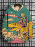 Men's Cat And Dinosaur Fantasy Art Print Hooded Sweatshirt
