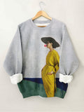 Women's Retro Woman Bubble Gum Print Casual Sweatshirt