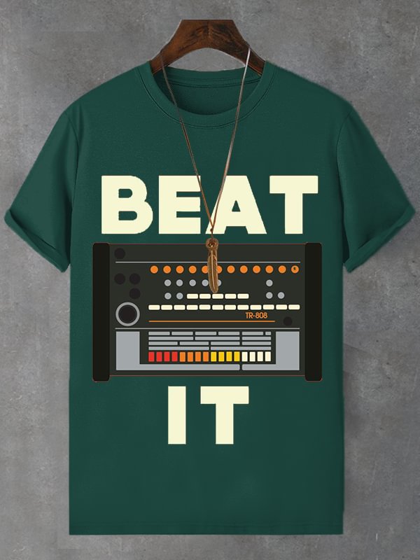 Men's Beat It Vintage Music Art Print Cotton Casual T-Shirt