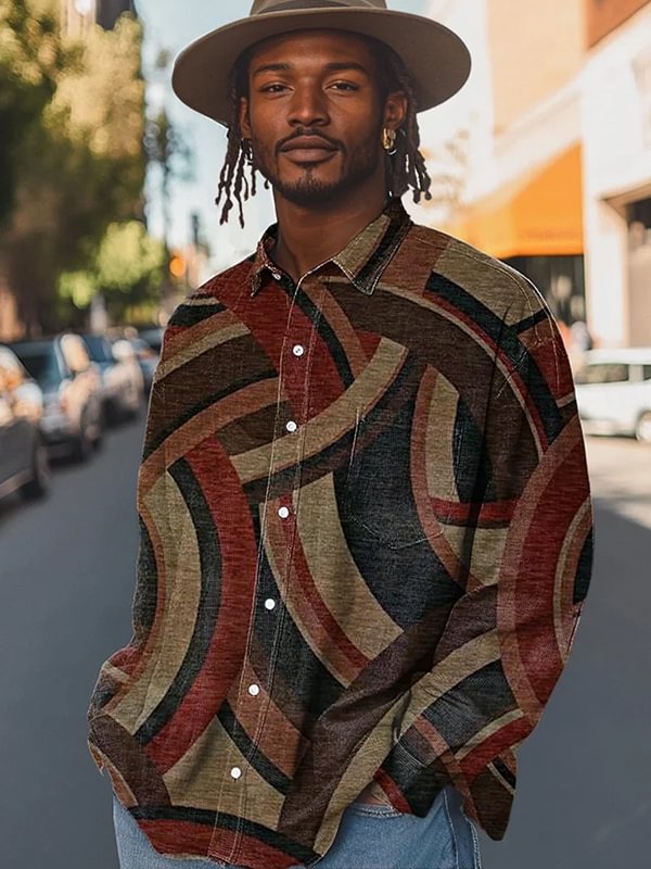 Men's Geometric Modern Art Print Long Sleeve Shirt