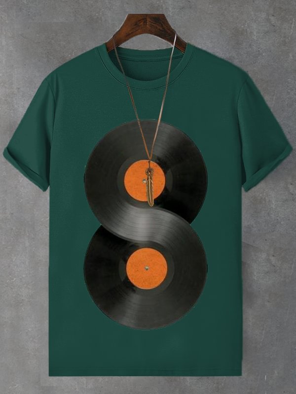 Men's Unlimited Vinyl Record Music Print Cotton Casual T-Shirt