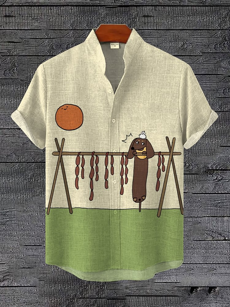 Men's Funny Dachshund Dog Illustration Print Casual Shirt