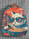 Men's Cat Wearing Sunglasses Eating Noodles Japanese Art Print Casual Sweatshirt