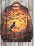 Men's Halloween Vibe Stained Glass Fantasy Raven Print Casual Sweatshirt