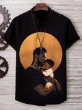 Men's Black Father's Day Art Print V Neck Short Sleeve T-Shirt