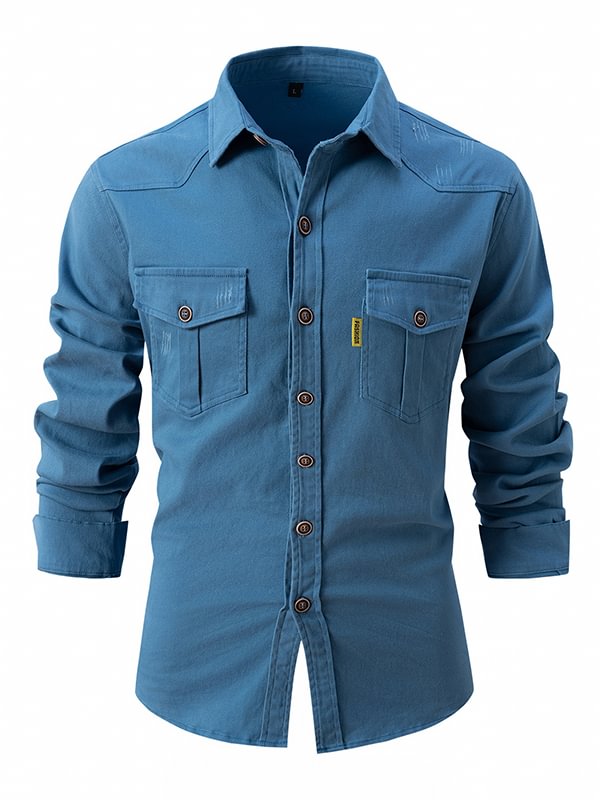 Men's Ripped Single Breasted Turndown Collar Long Sleeve Shirt