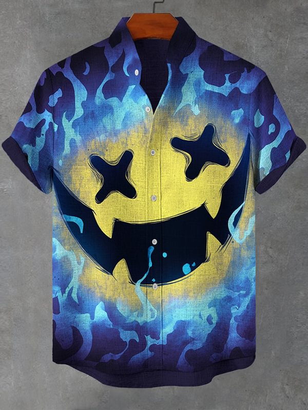 Men's Halloween Evil Smiling Face Art Print Shirt