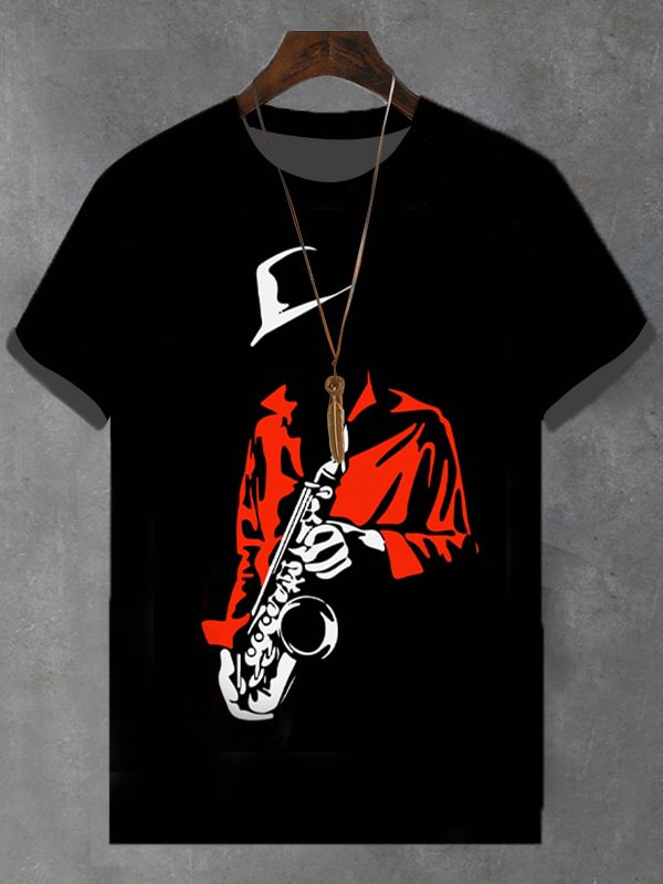 Men's Retro Art Saxophone Music Print Casual T-Shirt