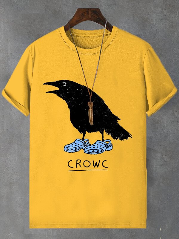 Men's Halloween Crow Wearing Hole Shoes Print Cotton Casual T-Shirt