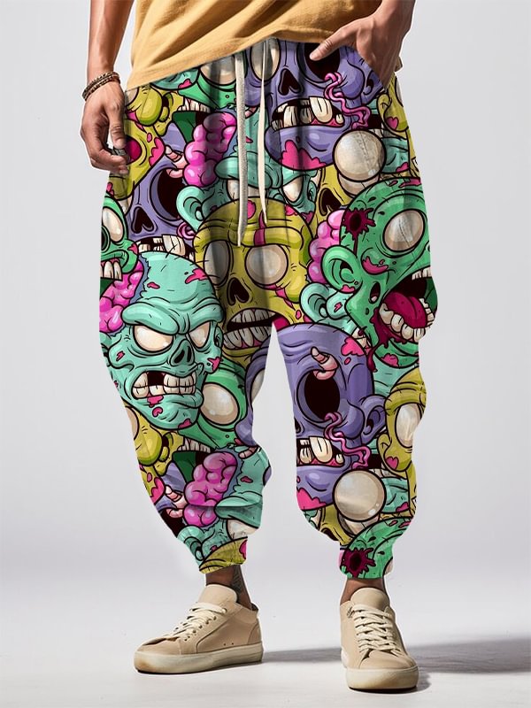 Men's Graffiti Skull Street Art Print Loose Drawstring Waist Sweatpants