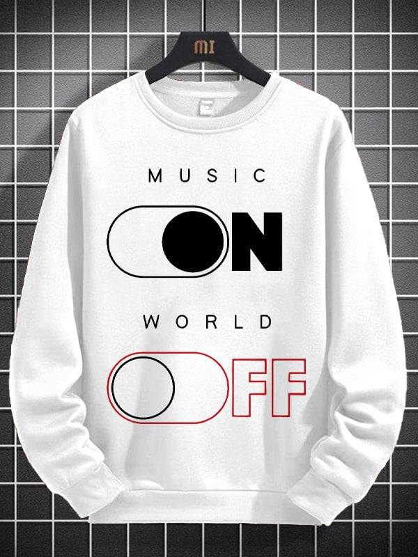 Men's Music On World Off Print Cotton Long Sleeve T-Shirt Thin Sweatshirt