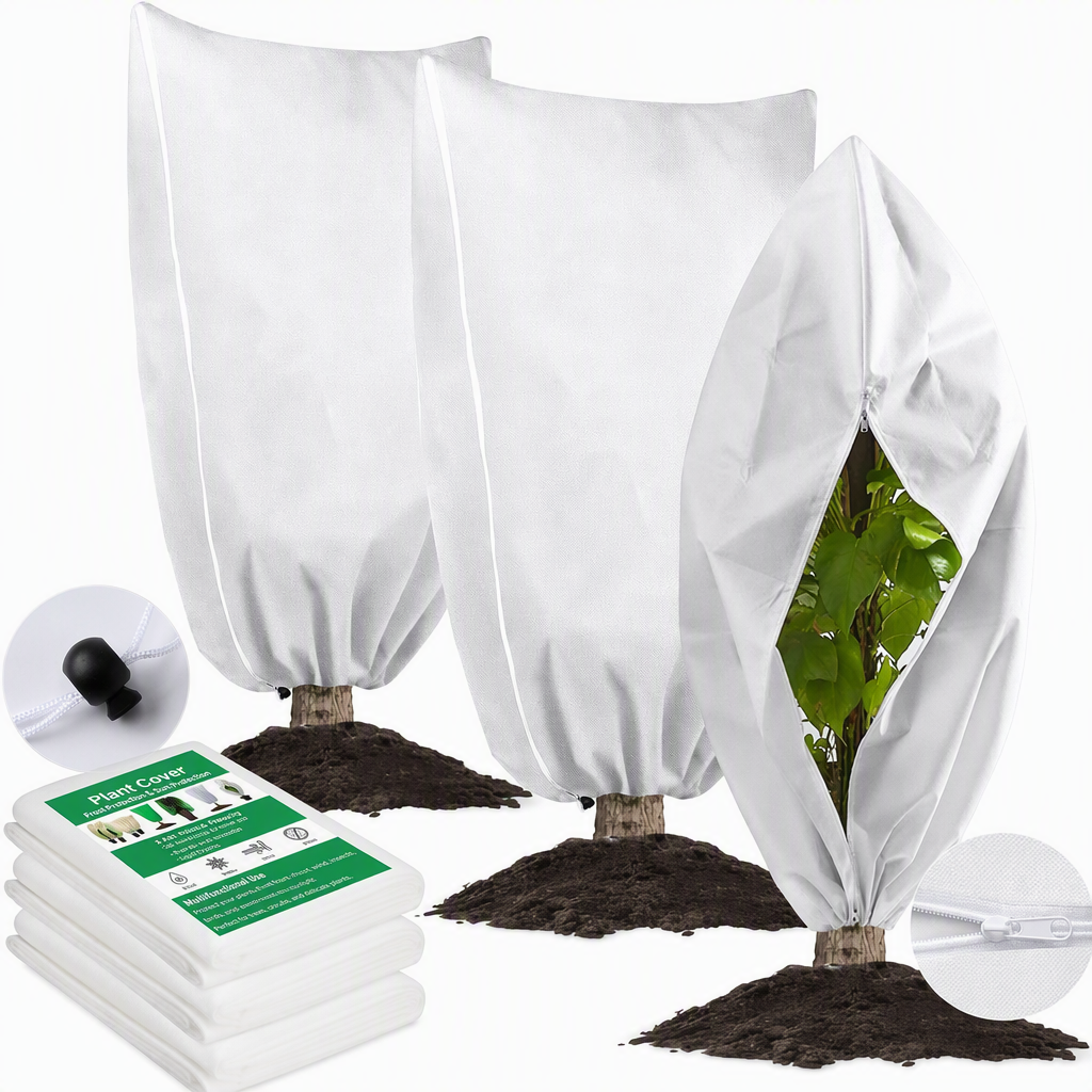 Non Woven Plant Frost Protection Cover Bag Winter Cold Protection with Drawstring and Zipper for Shrubs and Trees