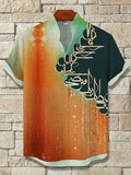 Men's Retro Calligraphy Color Block Art Print Casual Shirt
