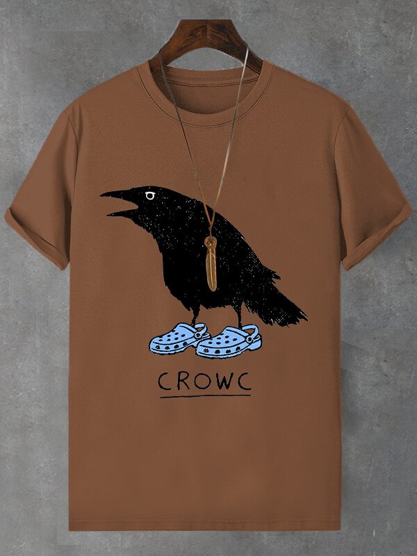Men's Halloween Crow Wearing Hole Shoes Print Cotton Casual T-Shirt