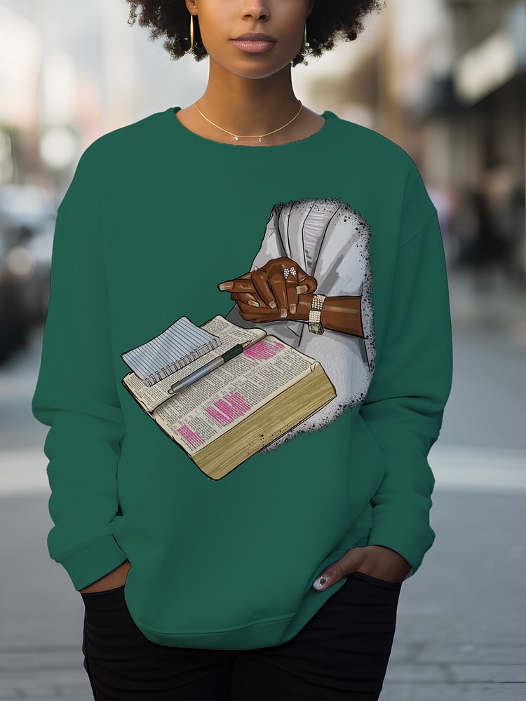 Women's Reading Lover Art Print Cotton Long Sleeve T-Shirt Thin Sweatshirt