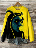 Women's Gothic Dark Nun Bubble Gum Print Knit Sweatshirt