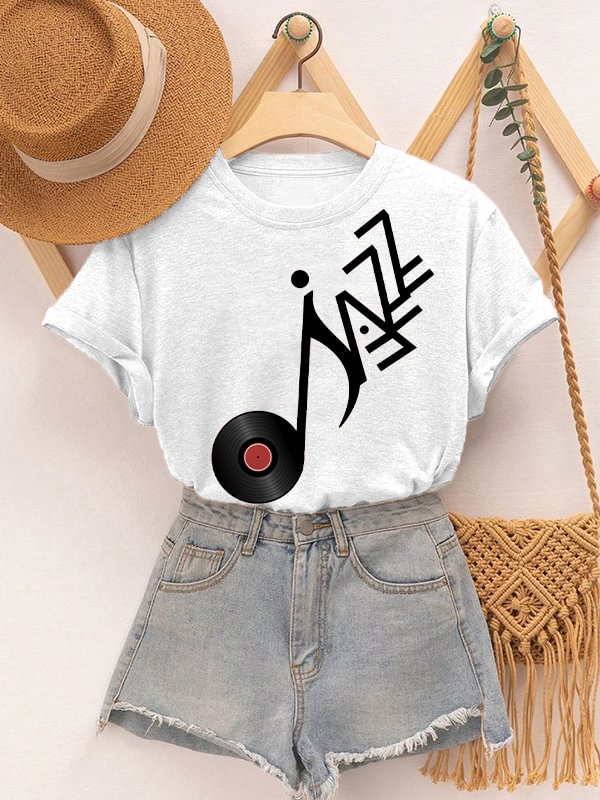 Women's Jazz Records Art Print Cotton Casual T-Shirt