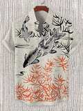 Men's Fish Japanese Art Printed Linen Blend Shirt