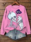 Women's Meow Cat and Skull Art Print Cozy Sweatshirt