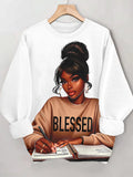 Women's Blessed Black Girl Print Casual Sweatshirt